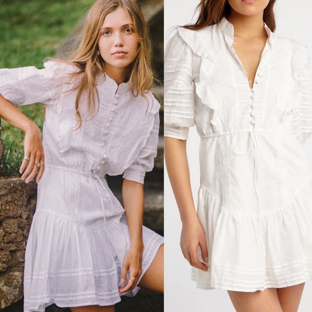 NWT Bardot Henriette‎ White Mini Dress Lace CottonSize Medium or 8 Boho Romantic